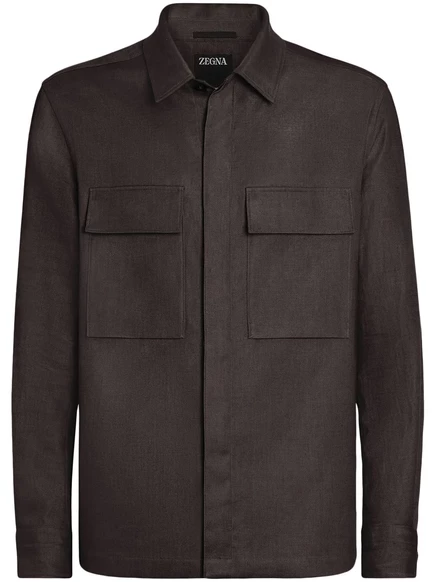 Мужская рубашечная куртка Zegna из льна, коричневая