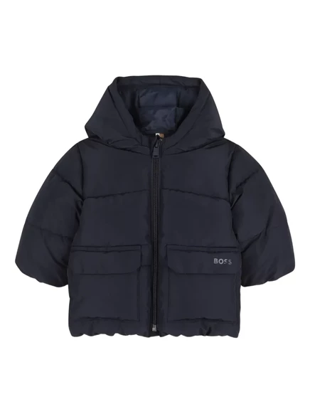 Куртка-пуховик для мальчиков Boss Kidswear с капюшоном, синяя