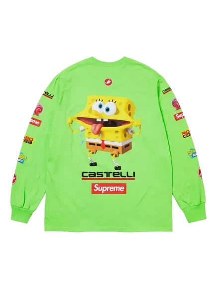 Мужской лонгслив Supreme x SpongeBob x Castelli, флуоресцентно-зеленый