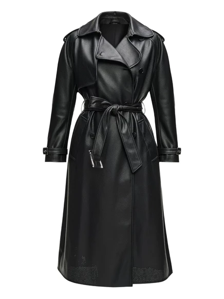 Женский тренч Karl Lagerfeld из экокожи, с поясом, черный