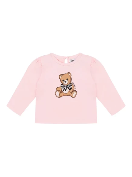 Для девочки лонгслив Moschino Kids с принтом медвежонка, розовый