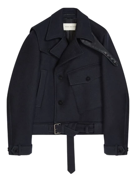 Двубортное пальто с поясом от DRIES VAN NOTEN black