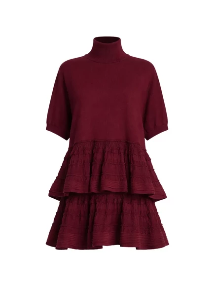 Женское платье Alaïa с рюшами и воротником-стойкой, бордовое