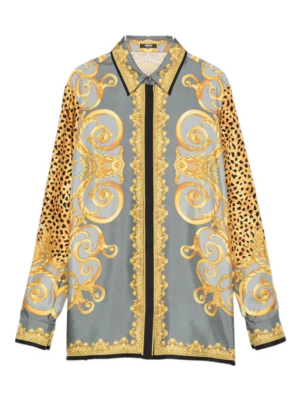Женская шелковая рубашка Versace с платочным принтом «Cheetah», желтая