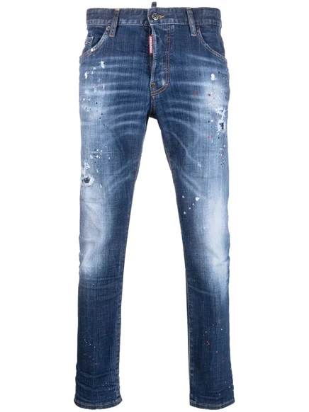 Мужские узкие джинсы DSquared2 с эффектом краски, синие