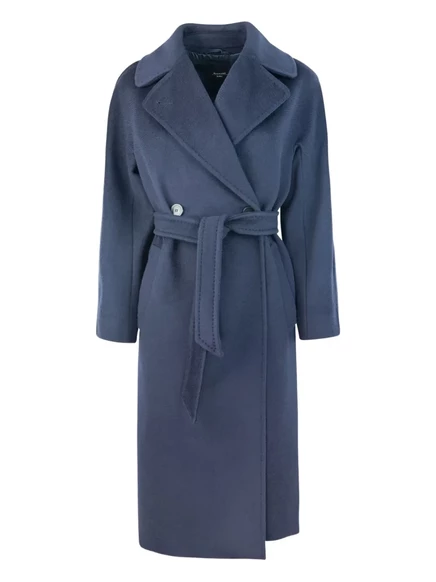 Женское двубортное пальто Weekend Max Mara из шерсти, синее