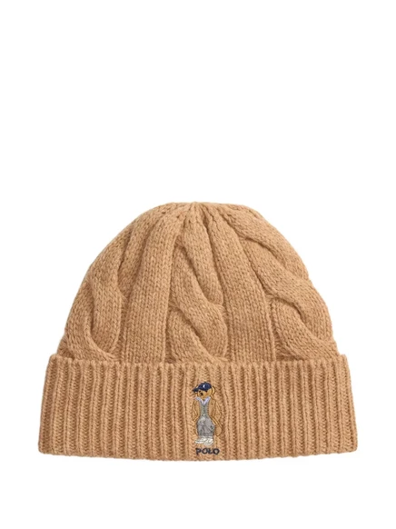 Женская шапка Polo Ralph Lauren вязаная косами, верблюжий