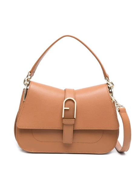 Кожаная сумка-тоут Furla mini Flow из натуральной кожи brown