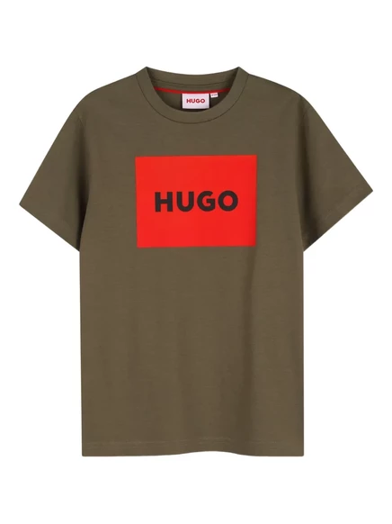 Детская футболка HUGO Kids с логотипом, зелёная