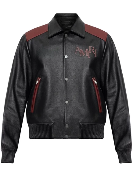 Мужская кожаная куртка Amiri с логотипом, черная