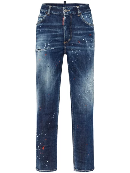 Женские джинсы DSquared2 прямого кроя, темно-синие