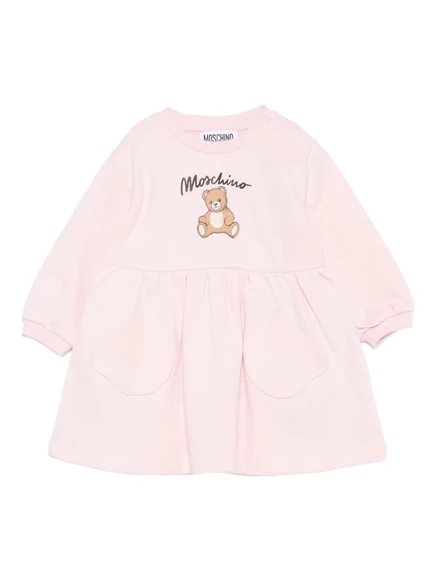 Платье для девочек Moschino Kids с принтом мишек, розовое