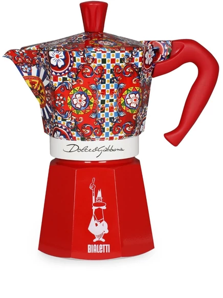 Кофеварка гейзерная Dolce & Gabbana Moka большая из алюминия с принтом логотипа, красная