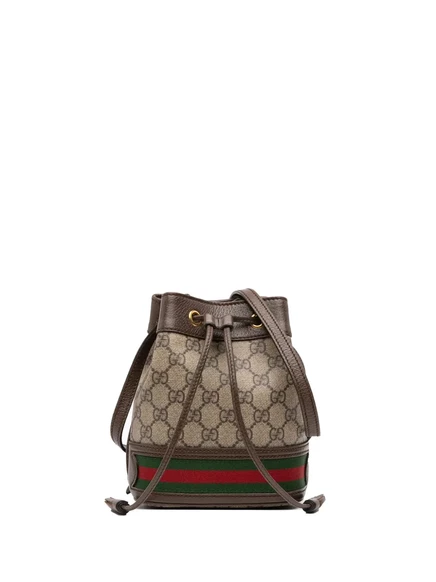 Бывшая в употреблении сумка-ковш Gucci Mini GG Supreme Web Ophidia 2016-2025 от Gucci brown