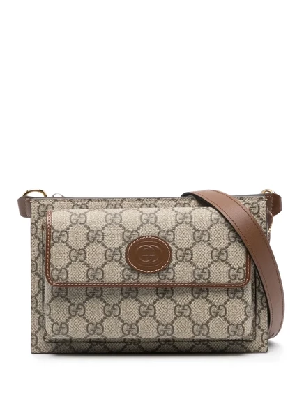 Мужская поясная сумка Gucci GG Supreme, бежево-черная