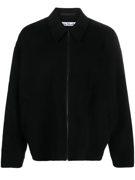 Шерстяная рубашка-жакет Acne Studios на молнии  black
