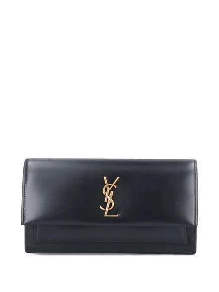 Женский клатч Saint Laurent на цепочке с золотой пластиной, черный