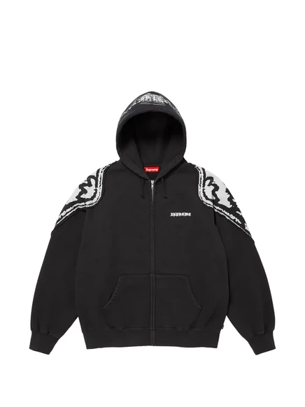 Мужская худи Supreme на молнии с принтом Wings, черная