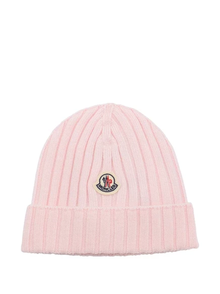 Вязаная шапочка Moncler Enfant в рубчик pink