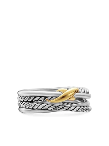 Женское кольцо David Yurman X Crossover 6 мм, серебро/18K золото, серебристое