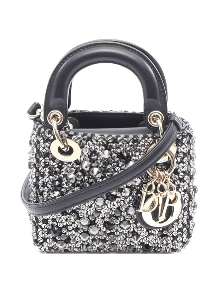 Кожаная сумка Micro Lady Dior 2010-х годов, бывшая в употреблении у Кристиана Диора, украшенная стразами black