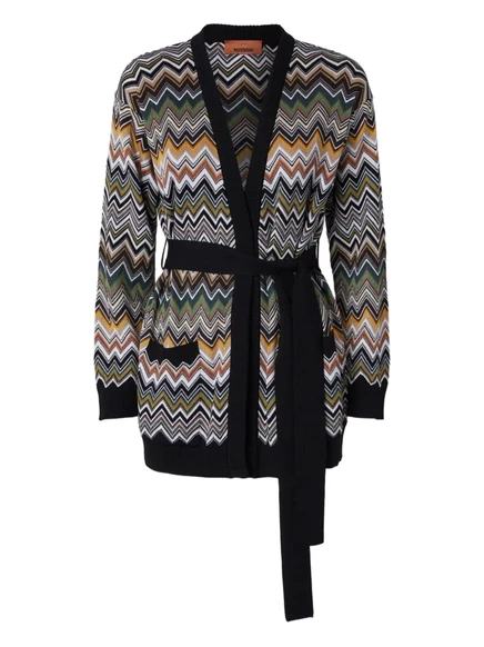 Женский кардиган Missoni шевроновый с поясом, черный