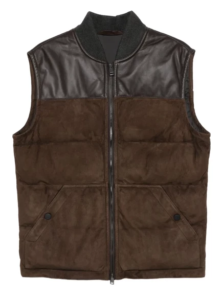 Стеганый жилет Brioni с кожаными вставками brown