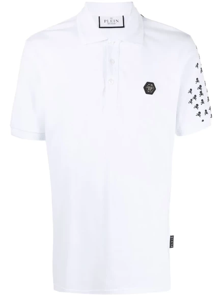 Мужское поло Philipp Plein Skull and Bones, белое с черным