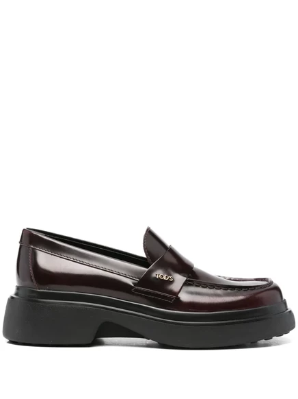 Кожаные мокасины Tod's на платформе red