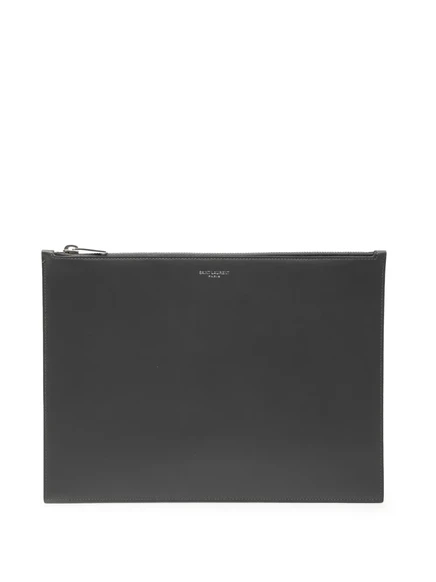 Клатч Saint Laurent кожаный на молнии, черный
