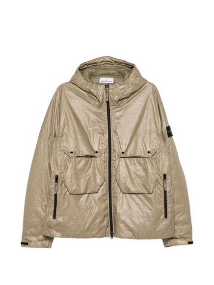 Мужская пуховая куртка Stone Island с капюшоном, зеленая