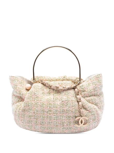 Женская сумка CHANEL Pre-Owned твидовая с ручкой, розовая