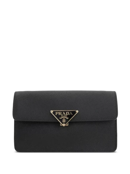 Мини-сумка с треугольным логотипом из сафьяновой кожи Prada black