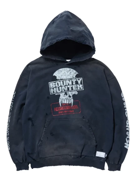 Мужская худи Neighborhood x Bounty Hunter с принтом, черная