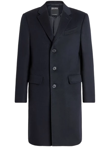 Мужское однобортное пальто Zegna Oasi кашемир, синее