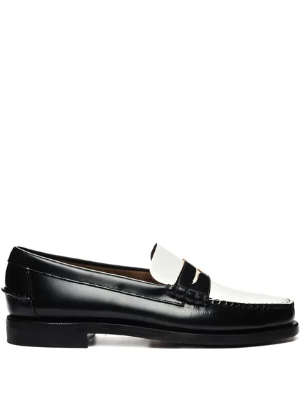 Мужские лоферы Sebago кожаные двухцветные, черно-белые
