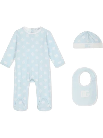 Детский комплект Dolce & Gabbana Kids боди с логотипом DG, голубой/белый
