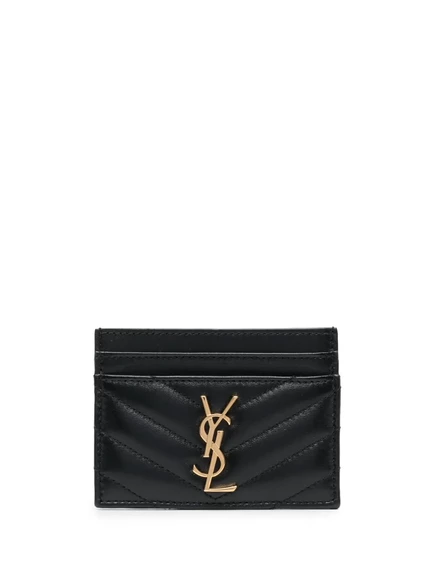 Женский кардхолдер Saint Laurent стёганый из кожи, черный