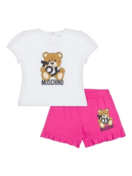 Короткий комплект с принтом плюшевого мишки Moschino Kids pink