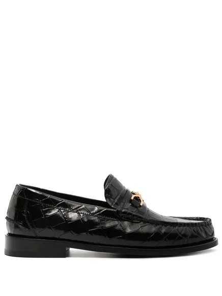 Мокасины из кожи с тиснением под крокодила Versace Medusa black