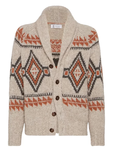 Мужской кардиган Brunello Cucinelli жаккард, бежевый