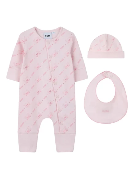 Комплект боди для девочек Boss Kidswear с логотипом, розовый