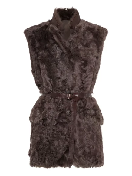 Женский жилет Brunello Cucinelli с поясом, коричневый
