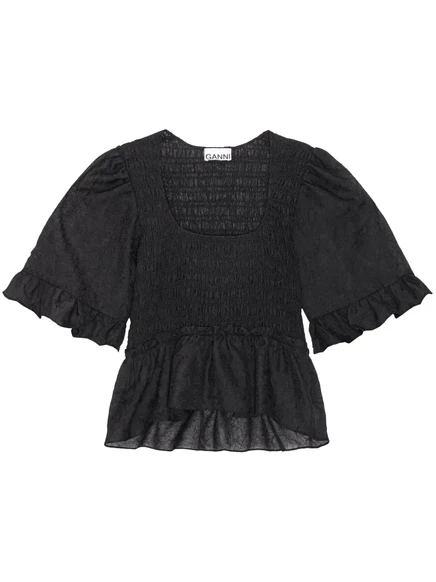 Женская блузка Ganni Crinkled Georgette, черная