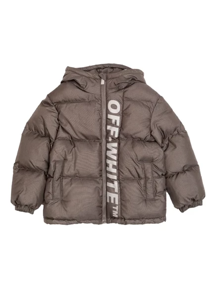 Детская куртка Off-White Kids с капюшоном на молнии, коричневая