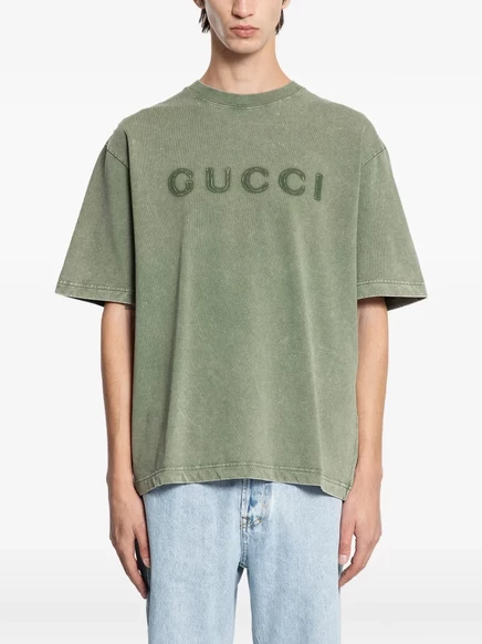 Мужская футболка Gucci с тисненным логотипом, зеленая