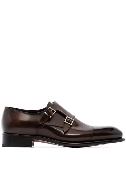Мужские кожаные монки Santoni с двумя пряжками, коричневые