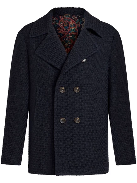 Двубортное шерстяное пальто-бушлат ETRO blue