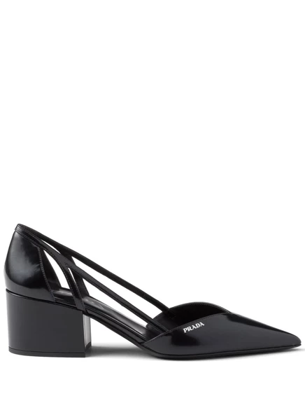 Кожаные туфли-лодочки Prada с вырезом 55 мм black