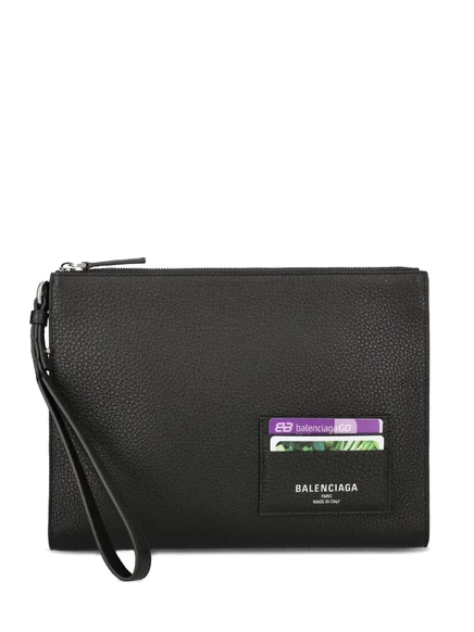 Кожаная сумка-футляр Balenciaga на молнии с ремешком на запястье black